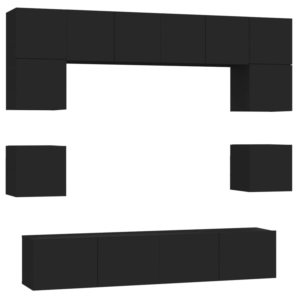 vidaXL 8 Piece TV Cabinet Set Black Engineered Wood
