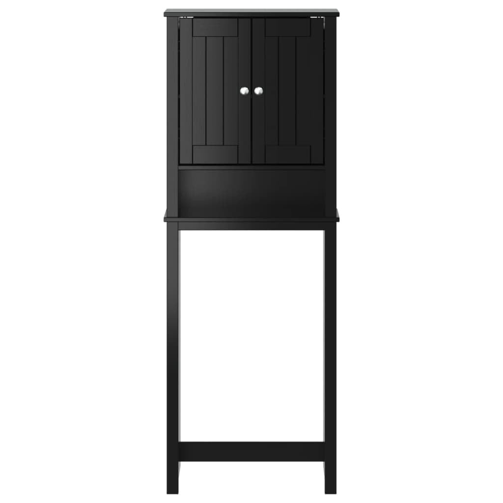vidaXL Over-The-Toilet Storage in Solid Pine Wood - Berg Black Bathroom Shelf with Three Shelves and Dual Metal Handles, Measures 23.6&quot;x10.6&quot;x64.8&quot;