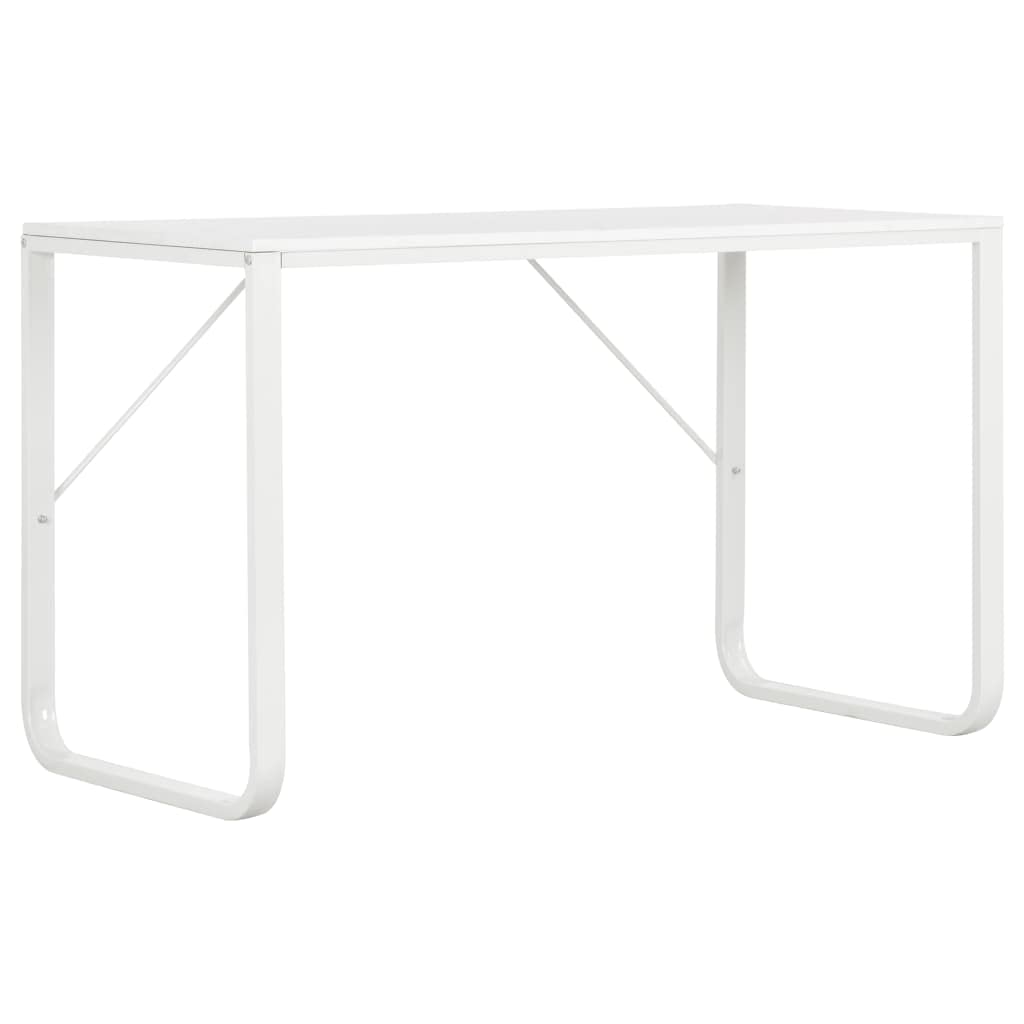 vidaXL Computer Desk, Office Table with Metal Frame, Writing Desk for Bedroom Living Room, Monitor Standing Desk, Industrial Style, White