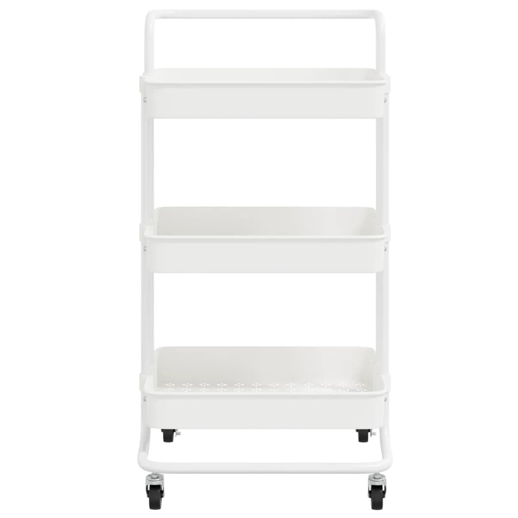 vidaXL 3-Tier Kitchen Trolley in White - Mobile Organizer with Handle, Iron and ABS Construction for Kitchen, Office, and More