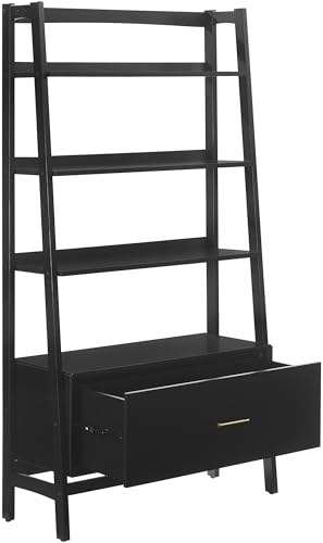 Crosley Furniture Landon Large Bookshelf Etagere, Bookcase Storage with Shelves and File Drawer, Matte Black