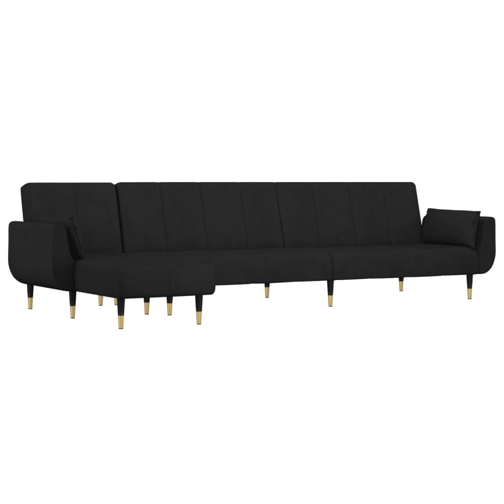 vidaXL L-Shaped Sofa Bed - Black Velvet Couch Bed with Foam Filling, Stable Wooden Frame - 3 Convertible Positions - Living Room/Bedroom Reclining Sofa, Chaise Longue Option