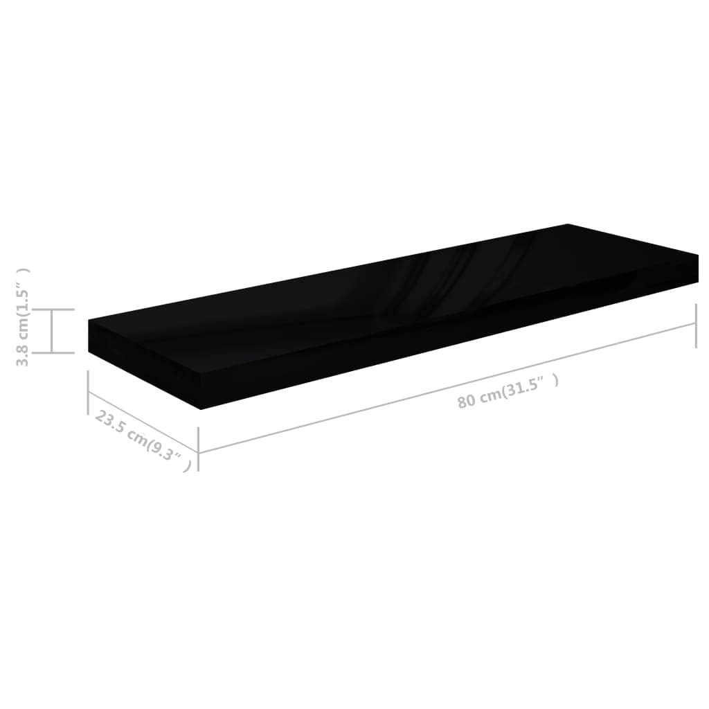 vidaXL Floating Wall Shelves 4 pcs High Gloss Black 31.5&quot;x9.3&quot;x1.5&quot; MDF