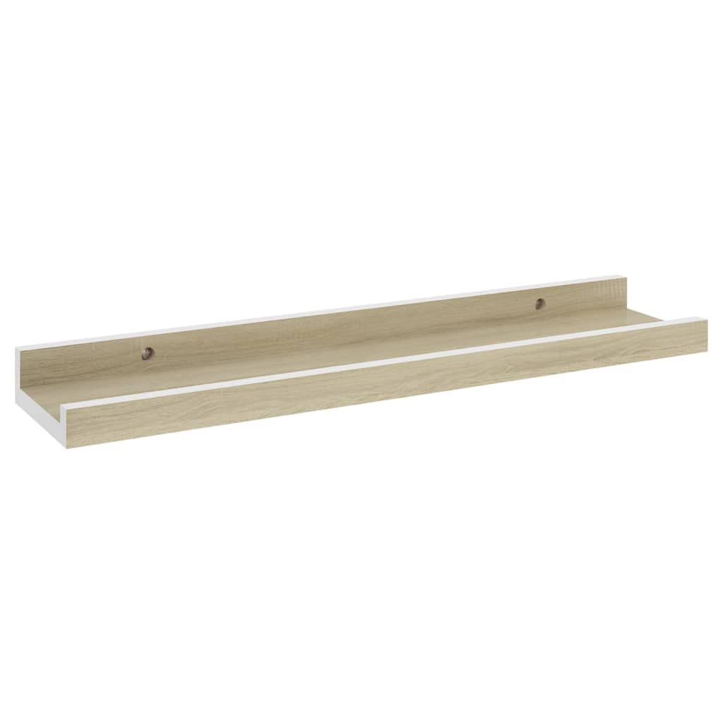 vidaXL Wall Mounted Shelves 2 pcs in White and Sonoma Oak, Decorative Storage Space 15.7x3.5x1.2 inches
