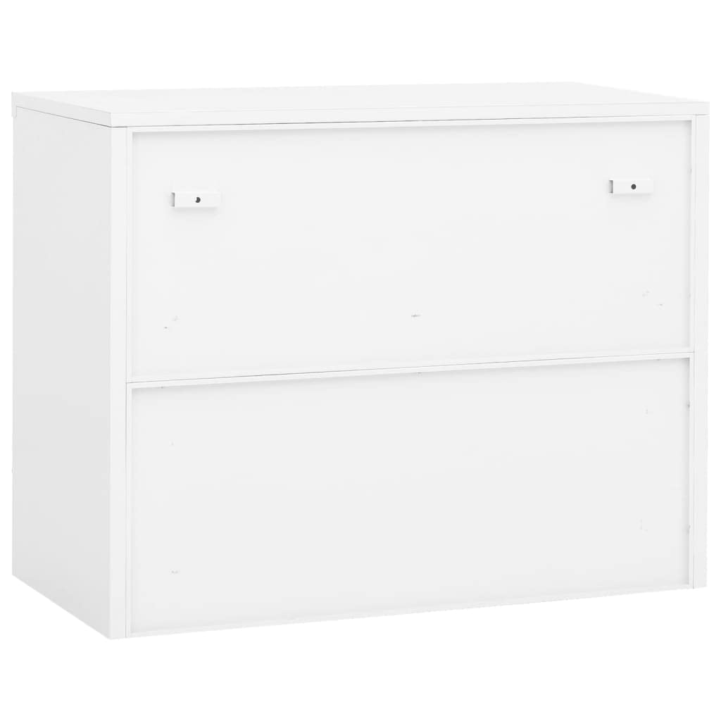 vidaXL White Office Cabinet - Scandinavian Style Steel Filing Cabinet with Tempered Glass Doors, Adjustable Shelves, and Lock for Secure File Storage - 35.4&quot;x15.7&quot;x27.6&quot;