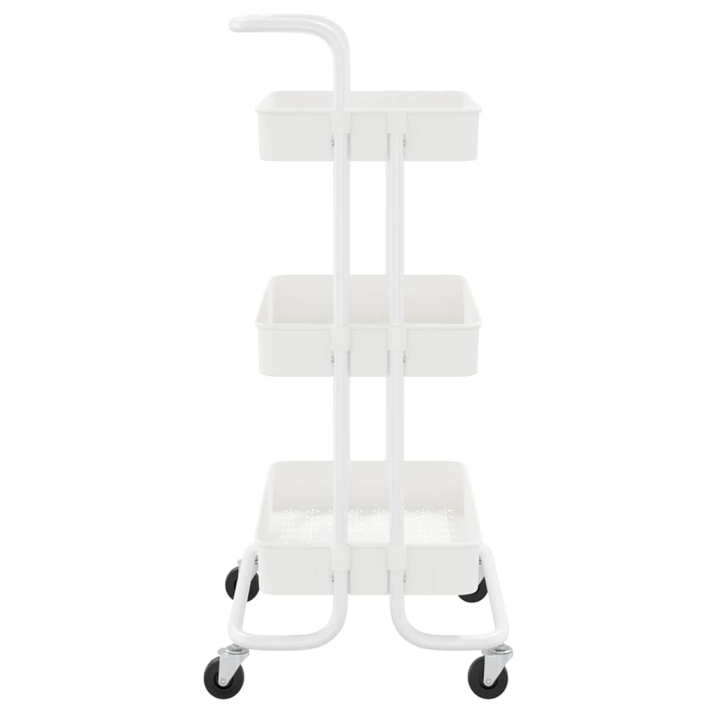vidaXL 3-Tier Kitchen Trolley in White - Mobile Organizer with Handle, Iron and ABS Construction for Kitchen, Office, and More