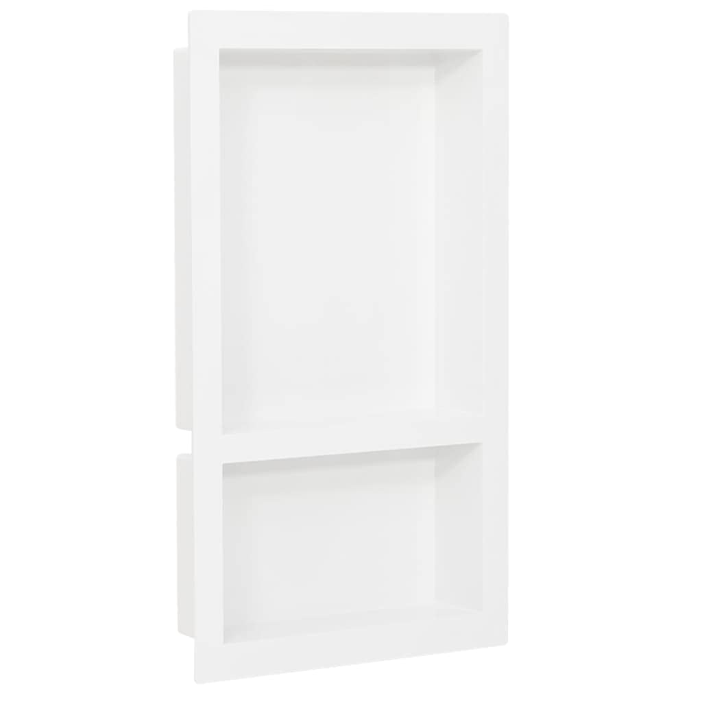 vidaXL White High Gloss Shower Niche with 2 Compartments and Resin Construction - 16.1&quot;x27.2&quot;x3.5&quot; for Shower Essentials and Decorative Display