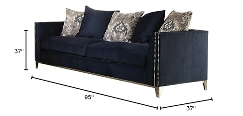 Acme Phaedra Sofa With 5 Pillows In Blue Fabric
