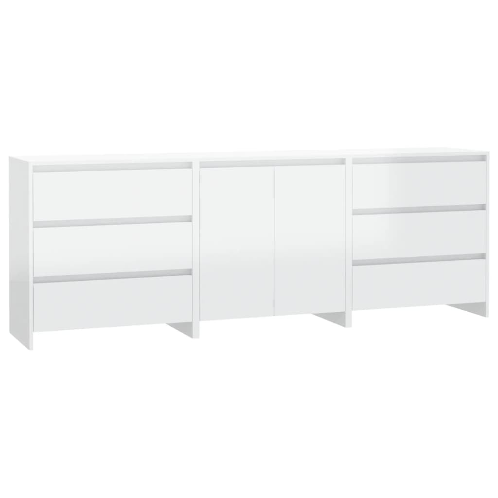 Vidaxl Sideboard 3 Piece Home Indoor Bedroom Living Room Highboard Buffet Side Storage Console Cabinet Furniture High Gloss White Engineered Wood
