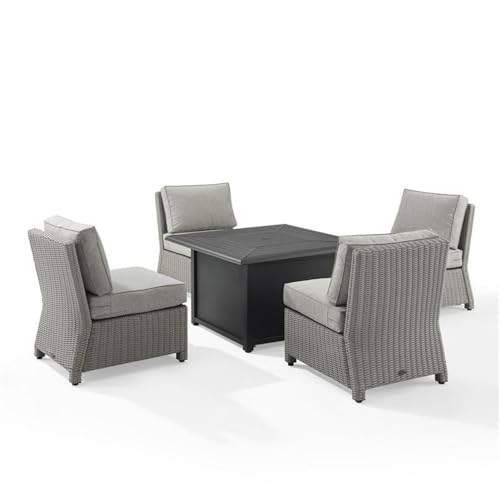 Crosley Bradenton 5Pc Outdoor Wicker Conversation Set W/Fire Table Gray/Gray - Dante Fire Table & 4 Armless Chairs