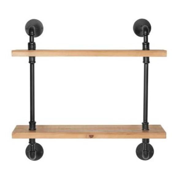 HomeRoots 399285 24 in. Two Shelves Solid Wood Wall Mounted Shelving Unit