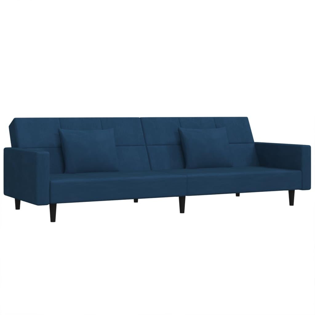 vidaXL Convertible 2-Seater Sofa Bed in Blue Velvet - Versatile Loveseat Couch with Pillows, Wooden Frame, Ideal for Home and Office