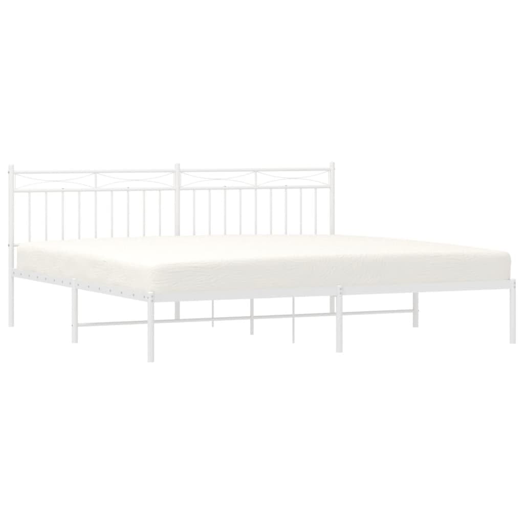 vidaXL 11'' King Metal Bed Frames with Headboard, Platform Bed Frame with Strong Metal Slats Support, Under Bed Storage, Noise Free, White, Without Mattress