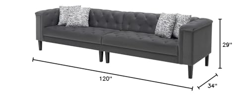 Lilola Home Mary Dark Gray Velvet Tufted Sofa - Thumbnail 3