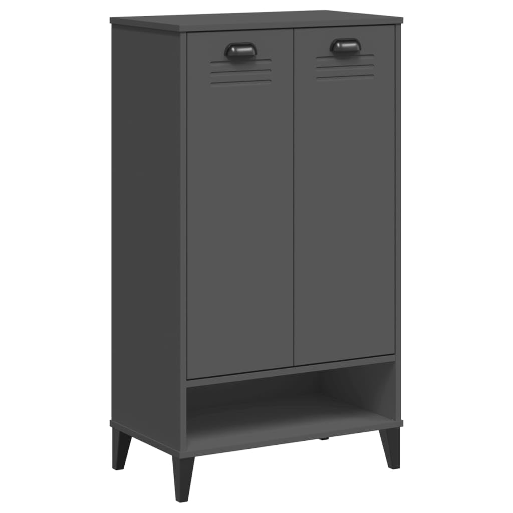 vidaXL Solid Pine Wood Shoe Cabinet in Anthracite Gray - Hallway/Entryway 2-Door Shoe Organizer with Spacious Storage and Decorative Top