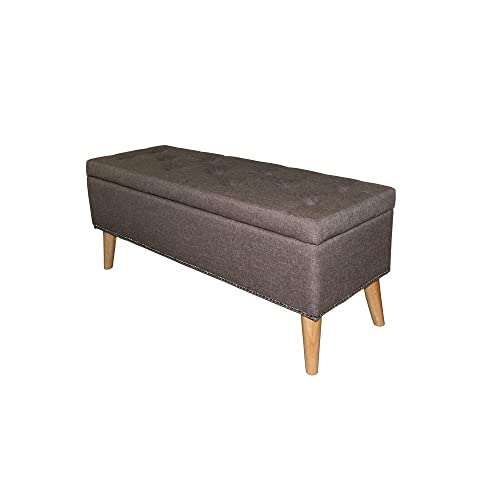 HomeRoots Wood, Polyurethane Foam: 97%, Polyester Fabric: 3% Gray Brown Linen Look Tufted Storage Bench