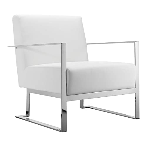 Pangea Home Dexter 17&quot; Faux Leather & High Polished Steel Lounge Chair In White