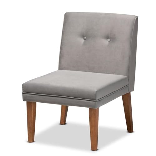 Baxton Studio Stewart Mid-Century Modern Grey Velvet Upholstered And Walnut Brown Finished Wood 4-Piece Dining Nook Set