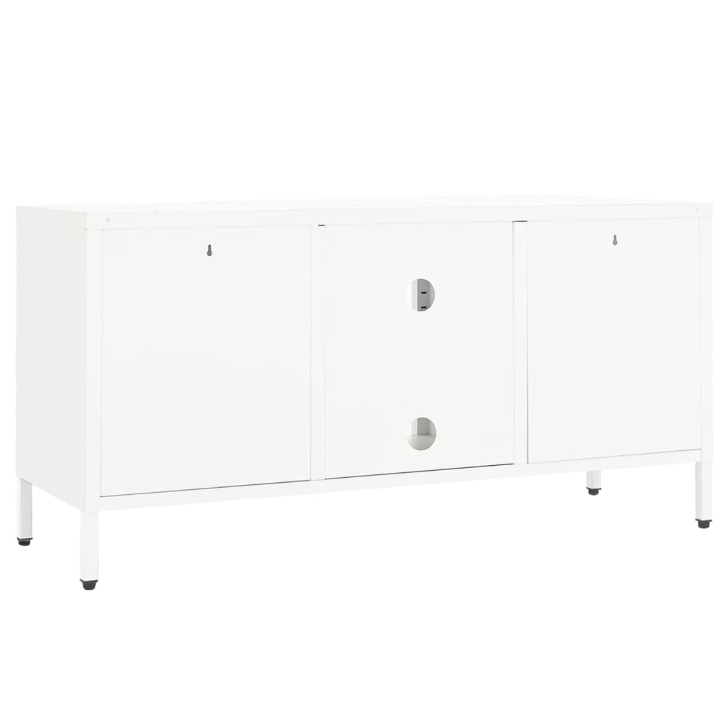 vidaXL - Modern TV Stand and Cabinet with Adjustable Shelf and Feet, White Powder-Coated Steel and Tempered Glass, Space-Saving and Easy to Clean, 41.3&quot;x13.8&quot;x20.5&quot;