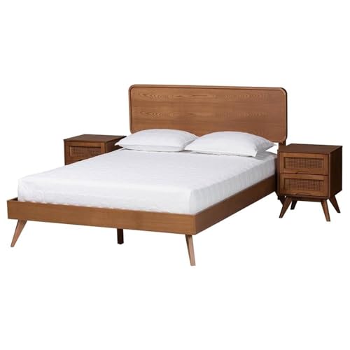 Baxton Studio Demeter Mid-Century Modern Walnut Brown Finished Wood Queen Size 3-Piece Bedroom Set