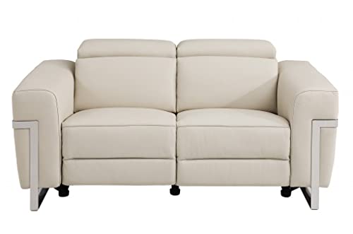 HomeRoots 65' Beige Italian Leather with Chrome Accents Reclining Love Seat