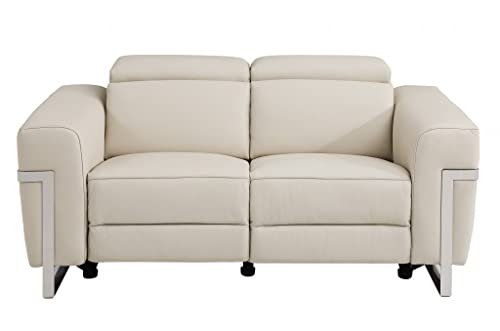 HomeRoots 65' Beige Italian Leather and Stainless Reclining Love Seat