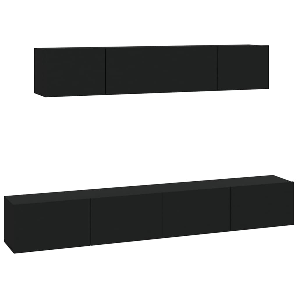 vidaXL 4 Piece TV Cabinet Set Black Engineered Wood