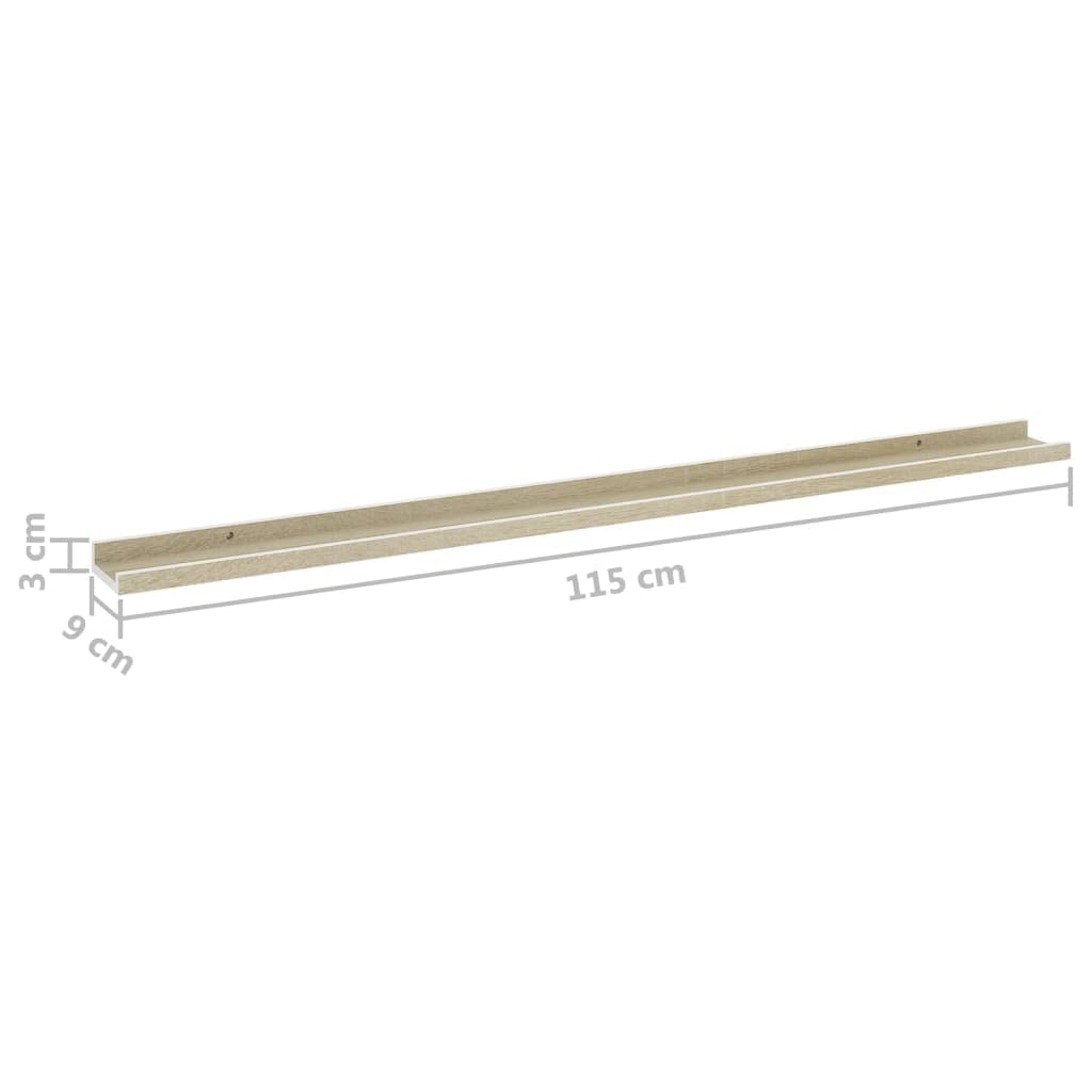 vidaXL 45.3"x3.5"x1.2" Modern Wall Shelves - Set of 2, Durable MDF Construction, White and Sonoma Oak, Easy to Clean, Suitable for Various Display