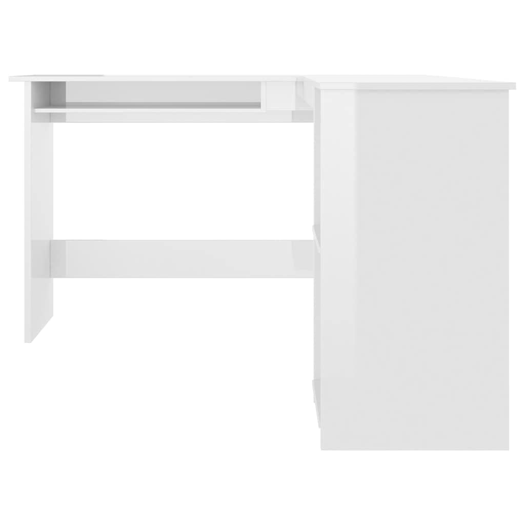 vidaXL L-Shaped Corner Desk Engineered Wood with Sliding Keyboard Tray & Open Shelves - High Gloss White Finish