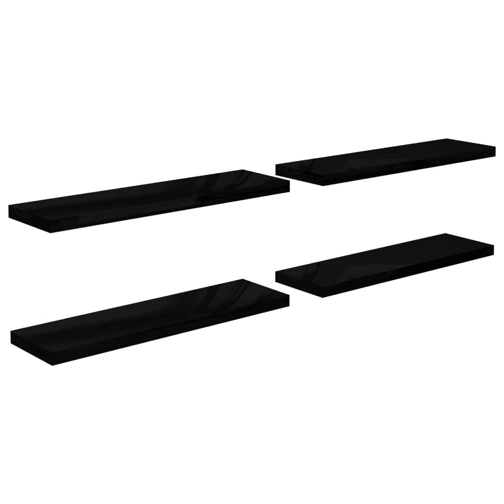 vidaXL Floating Wall Shelves, Set of 4, High Gloss Black, 35.4&quot;x9.3&quot;x1.5&quot;, Durable Honeycomb MDF, Simple Installation, Modern Aesthetic Design, Multipurpose Display Platform
