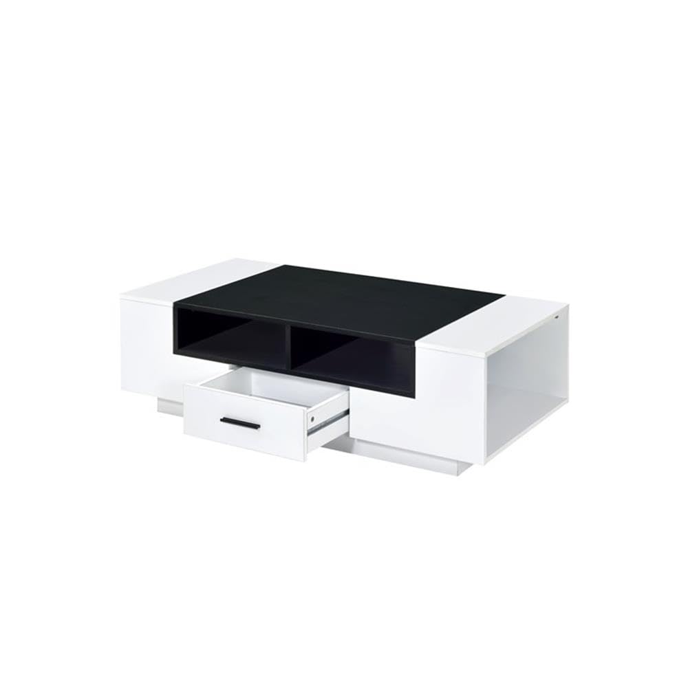 Acme Armour 1-Drawer Wooden Coffee Table with Compartments in White and Black