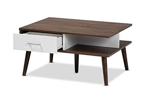 Baxton Studio Merlin Two-Tone Walnut and White Finished 2-Drawer Coffee Table