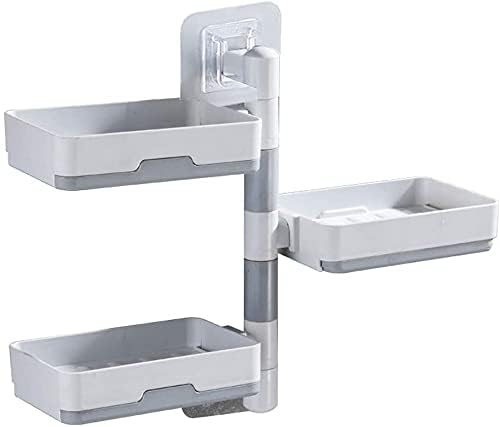 Topinon 180 Rotatable 3Tier Bathroom Soap Holder, SelfDraining Waterproof Wall Mount Organiser, White