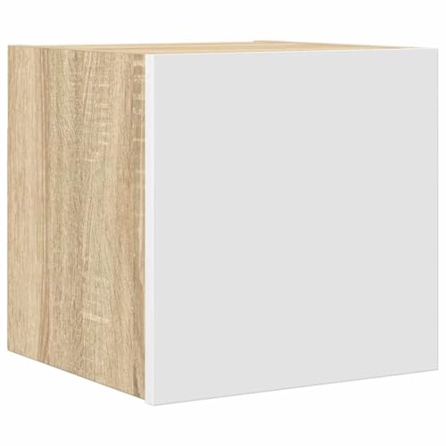 Furniking Wall Mounted TV Cabinet White and Sonoma Oak 12&quot;x11.8&quot;x11.8&quot;