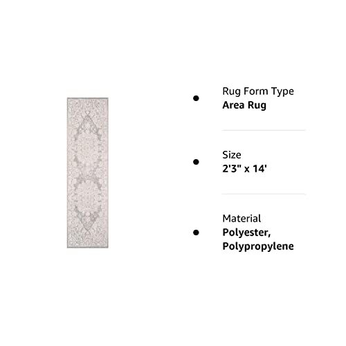 Safavieh Reflection Collection Runner Rug - 2'3'' X 14', Light Grey & Cream, Vintage Distressed Design, Non-Shedding & Easy Care