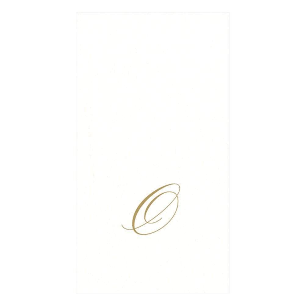 Caspari White Pearl & Gold Paper Linen Boxed Guest Towel Napkins in Letter O - Three Packs of 24