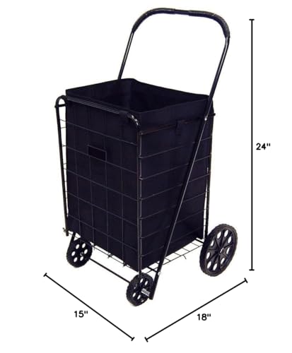 PrimeTrendz Jumbo Folding Shopping Cart Liner Insert with Top Lid Cover - Black (Liner Cover Only)