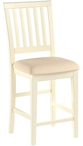 East West Furniture Vernon Counter Stool-Linen Fabric Pub Height Wooden Chairs, Set of 2, Buttermilk & Cherry