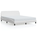 vidaXL White Faux Leather Double Bed Frame with Headboard - 59.8"x79.9" - Modern Waved Side Design, Sturdy Legs, Plywood Slats