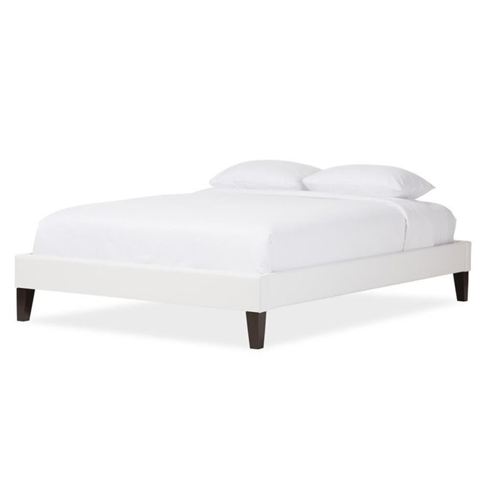 Baxton Studio Lancashire Modern and Contemporary White Faux Leather Upholstered Queen Size Bed Frame with Tapered Legs