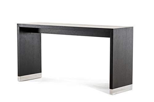 HomeRoots Veneer, Stainless Steel A 35' Wenge Veneer and Stainless Steel Bar Table