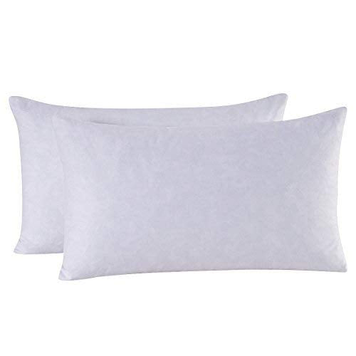 HOMESJUN Set of 2 Feather and Down Pillow Insert, 10x18 Rectangle Decorative Throw Pillow Insert, Cotton Cover, White