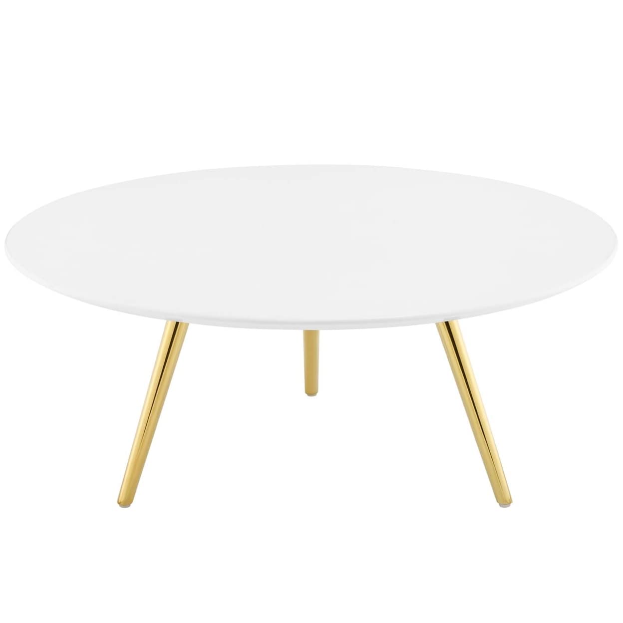 Modway Lippa 36&quot; Mid-Century Modern Round Coffee Table With Tripod Base In Gold White