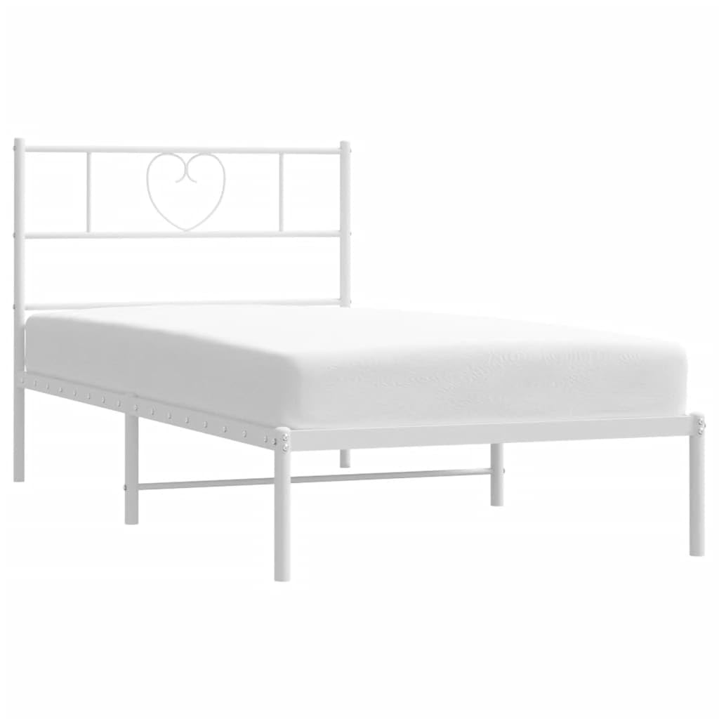 vidaXL Modern Single Bed Frame with Headboard and Storage Space in White, Made of Sturdy Powder-Coated Steel, Convenient for Bedroom & Guest Room