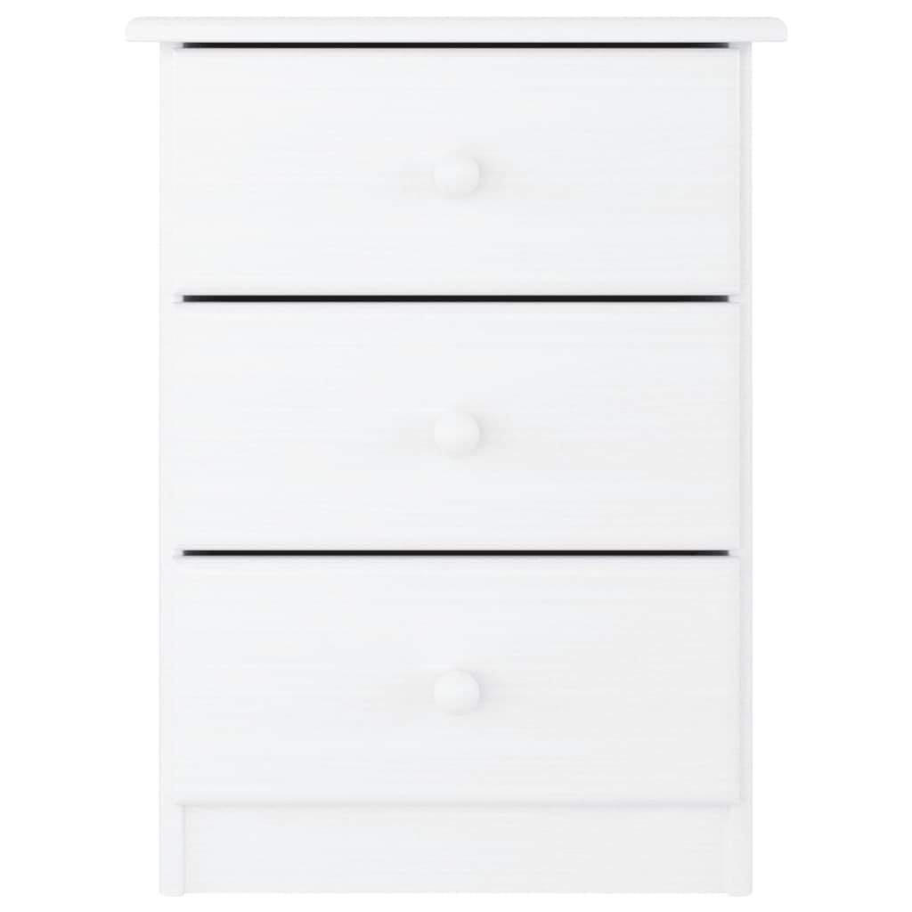 vidaXL ALTA Bedside Cabinet - White, Solid Pine Wood Construction with 3 Drawers, Easy Maintenance, Ideal Bedroom Furniture