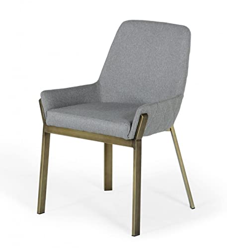 HomeRoots Grey Fabric, Stainless Steel Gray Antique Brass Dining Chair