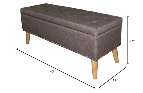 HomeRoots Wood, Polyurethane Foam: 97%, Polyester Fabric: 3% Gray Brown Linen Look Tufted Storage Bench