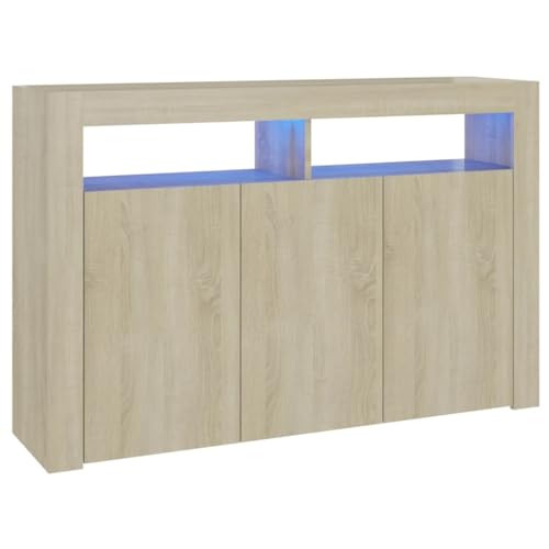 vidaXL Sideboard with RGB LED Lights and Spacious Storage, Durable Engineered Wood, Sonoma Oak Finish, Suitable for Living Room, Industrial Style