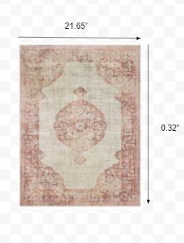 HomeRoots Polypropylene 2’x3’ Ivory and Pink Medallion Scatter Rug