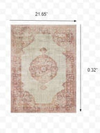 HomeRoots Polypropylene 2’x3’ Ivory and Pink Medallion Scatter Rug